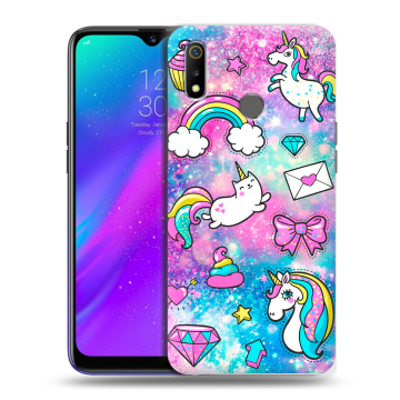 Силиконовый чехол на Realme 3 с принтом Единороги Силиконовый чехол на Realme 3 с принтом Единороги