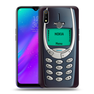 Силиконовый чехол на Realme 3 с принтом Старый телефон