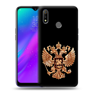 Силиконовый чехол на Realme 3 с принтом Герб России золотой