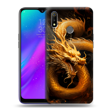 Силиконовый чехол на Realme 3 с принтом Золотой дракон
