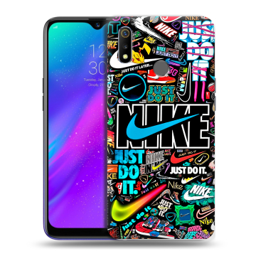 Силиконовый чехол на Realme 3 с принтом найк nike черный