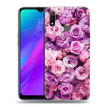 Силиконовый чехол на Realme 3 с принтом лавандовые розы Силиконовый чехол на Realme 3 с принтом лавандовые розы