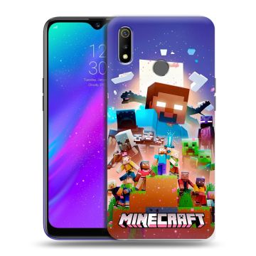 Силиконовый чехол на Realme 3 с принтом Майнкрафт Minecraft