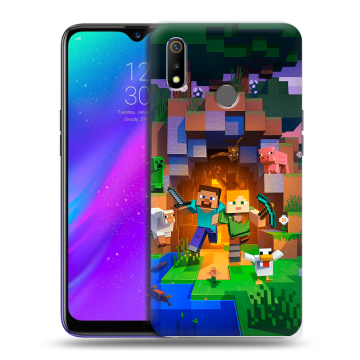 Силиконовый чехол на Realme 3 с принтом Майнкрафт Minecraft