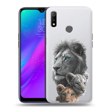 Силиконовый чехол на Realme 3 с принтом Львы Силиконовый чехол на Realme 3 с принтом Львы