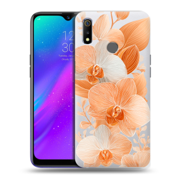 Силиконовый чехол на Realme 3 с принтом Бежевые цветы Силиконовый чехол на Realme 3 с принтом Бежевые цветы