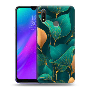 Силиконовый чехол на Realme 3 с принтом Листья и золото Силиконовый чехол на Realme 3 с принтом Листья и золото