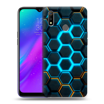Силиконовый чехол на Realme 3 с принтом Неоновые соты Силиконовый чехол на Realme 3 с принтом Неоновые соты