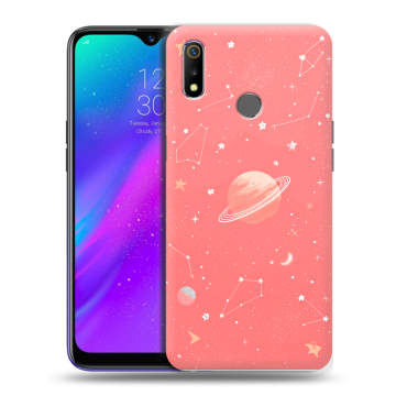 Силиконовый чехол на Realme 3 с принтом Розовый космос Силиконовый чехол на Realme 3 с принтом Розовый космос