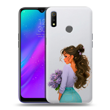 Силиконовый чехол на Realme 3 с принтом девушка цветы Силиконовый чехол на Realme 3 с принтом девушка цветы