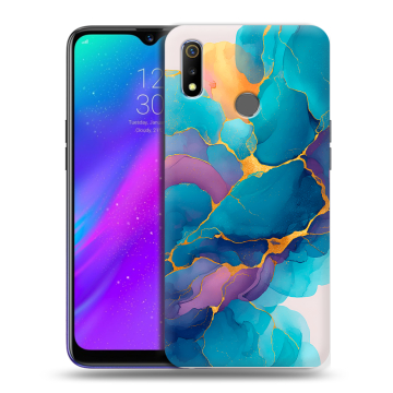 Силиконовый чехол на Realme 3 с принтом Мрамор блестки Силиконовый чехол на Realme 3 с принтом Мрамор блестки