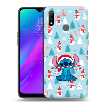 Силиконовый чехол на Realme 3 с принтом Стич Новый год
