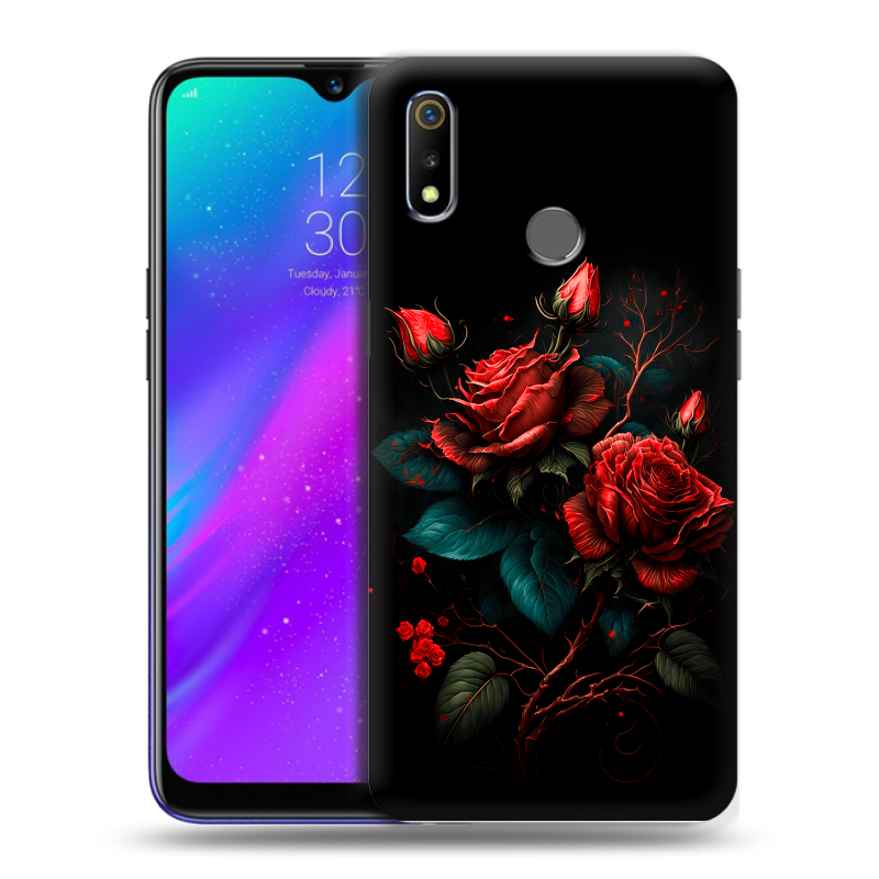 Силиконовый чехол на Realme 3 с принтом Розы красные Силиконовый чехол на Realme 3 с принтом Розы красные