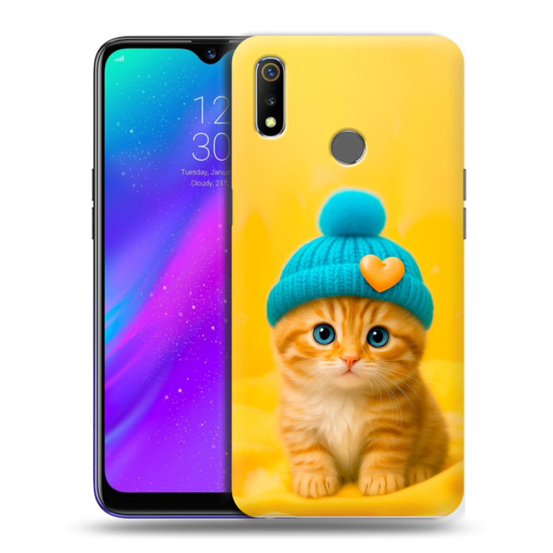 Силиконовый чехол на Realme 3 с принтом Котенок в шапке Силиконовый чехол на Realme 3 с принтом Котенок в шапке