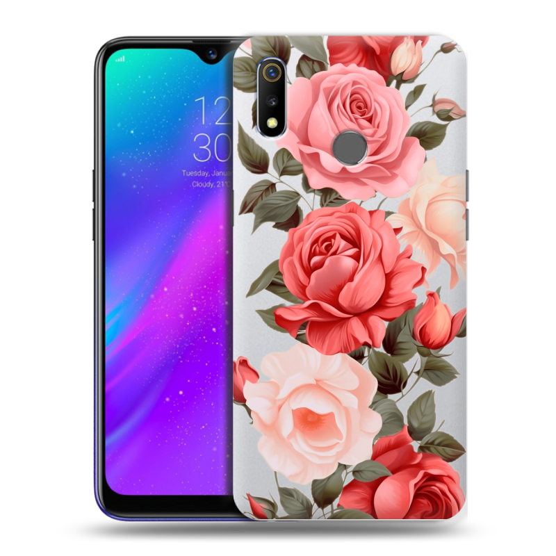 Силиконовый чехол на Realme 3 с принтом Розы Силиконовый чехол на Realme 3 с принтом Розы