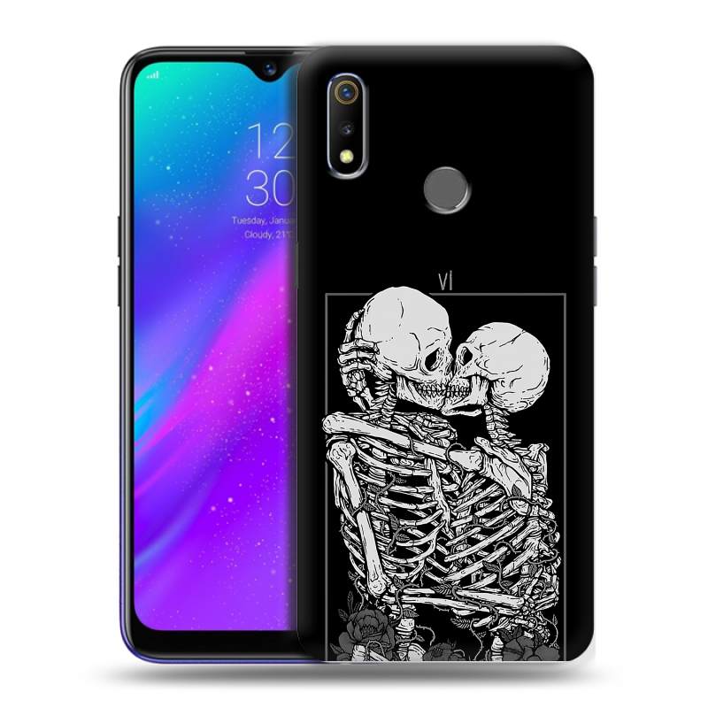 Силиконовый чехол на Realme 3 с принтом Поцелуй скелетов Силиконовый чехол на Realme 3 с принтом Поцелуй скелетов