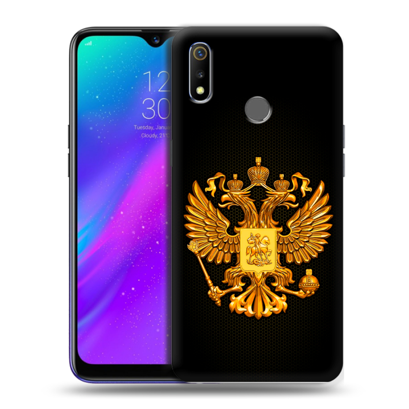 Силиконовый чехол на Realme 3 с принтом Герб России желтый Силиконовый чехол на Realme 3 с принтом Герб России желтый