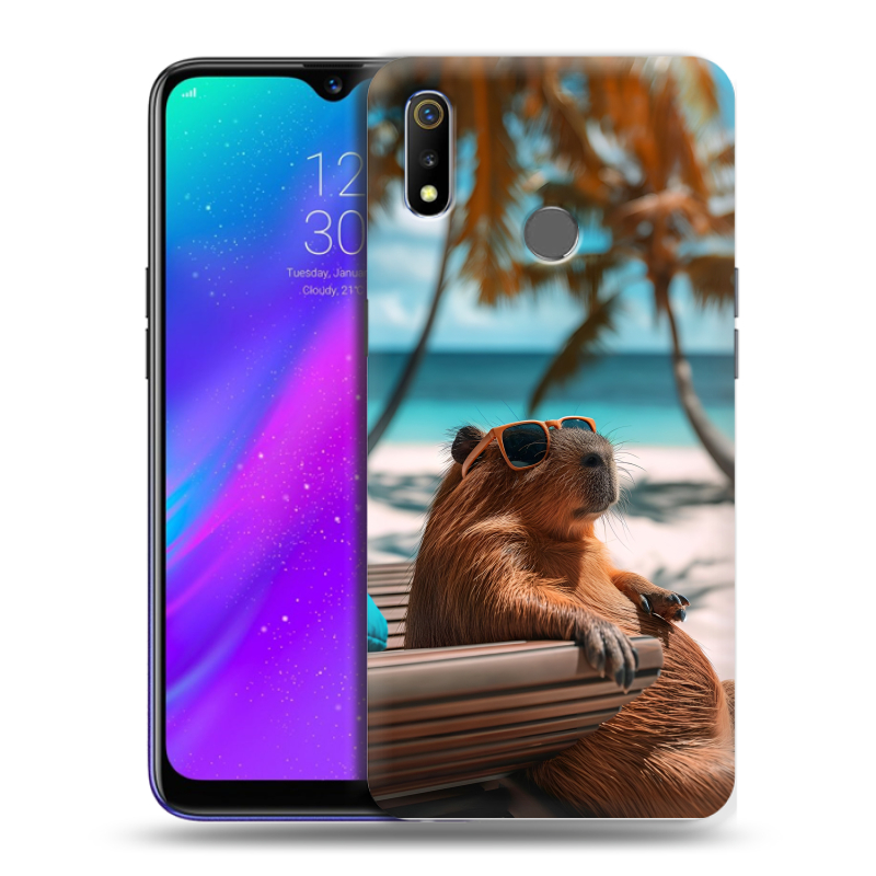 Силиконовый чехол на Realme 3 с принтом Капибара Силиконовый чехол на Realme 3 с принтом Капибара