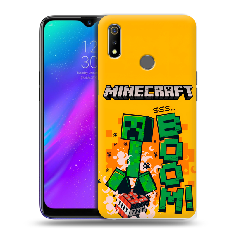 Силиконовый чехол на Realme 3 с принтом Майнкрафт Minecraft Силиконовый чехол на Realme 3 с принтом Майнкрафт Minecraft