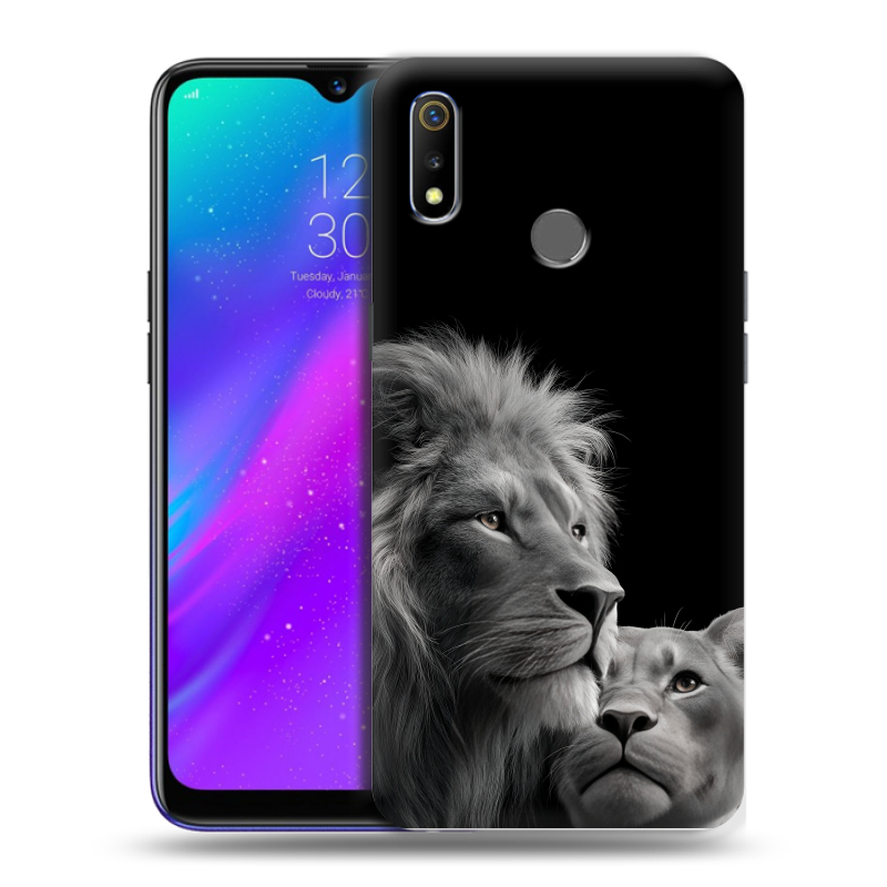 Силиконовый чехол на Realme 3 с принтом Лев кошки Силиконовый чехол на Realme 3 с принтом Лев кошки