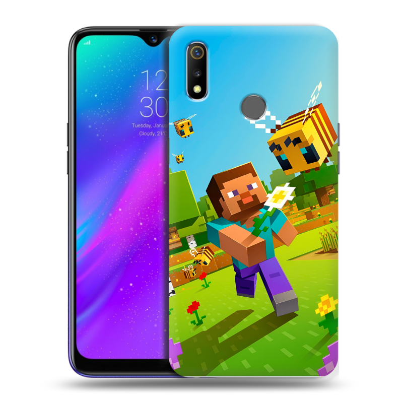 Силиконовый чехол на Realme 3 с принтом Майнкрафт Minecraft Силиконовый чехол на Realme 3 с принтом Майнкрафт Minecraft