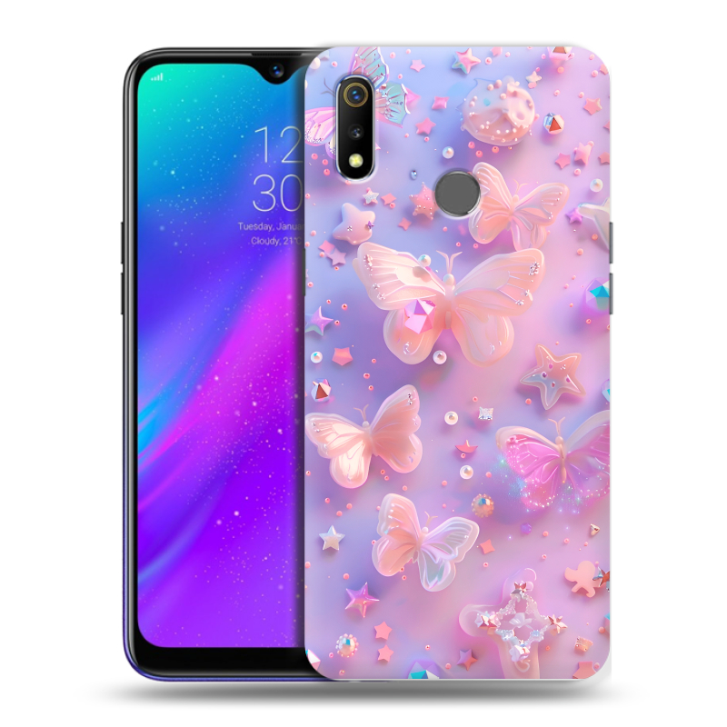 Силиконовый чехол на Realme 3 с принтом Бабочки Силиконовый чехол на Realme 3 с принтом Бабочки