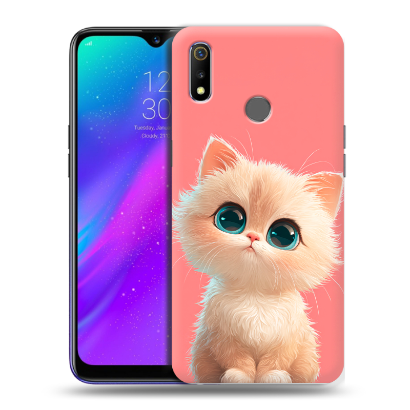 Силиконовый чехол на Realme 3 с принтом Розовый котенок Силиконовый чехол на Realme 3 с принтом Розовый котенок