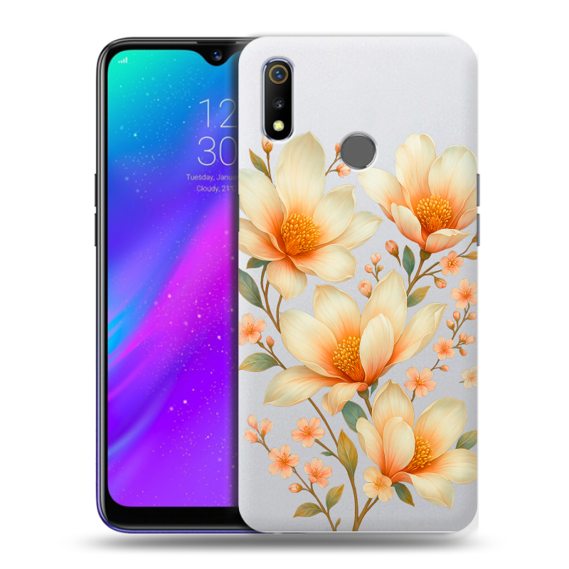 Силиконовый чехол на Realme 3 с принтом Цветы Силиконовый чехол на Realme 3 с принтом Цветы