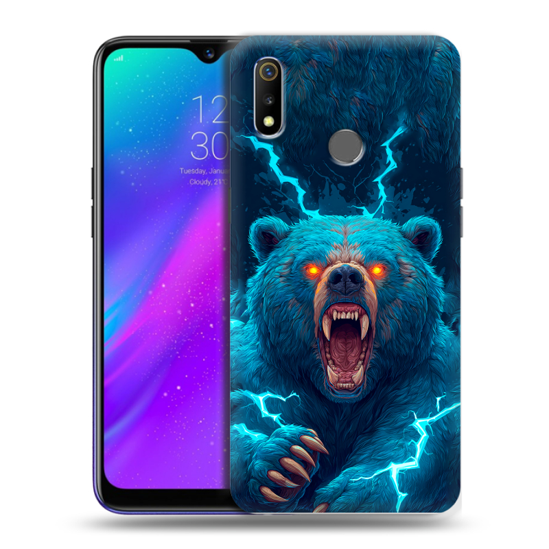 Силиконовый чехол на Realme 3 с принтом Медведь Силиконовый чехол на Realme 3 с принтом Медведь
