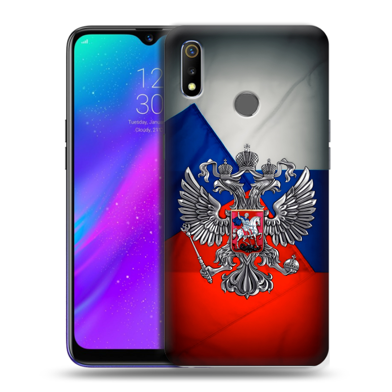 Силиконовый чехол на Realme 3 с принтом Флаг России Силиконовый чехол на Realme 3 с принтом Флаг России
