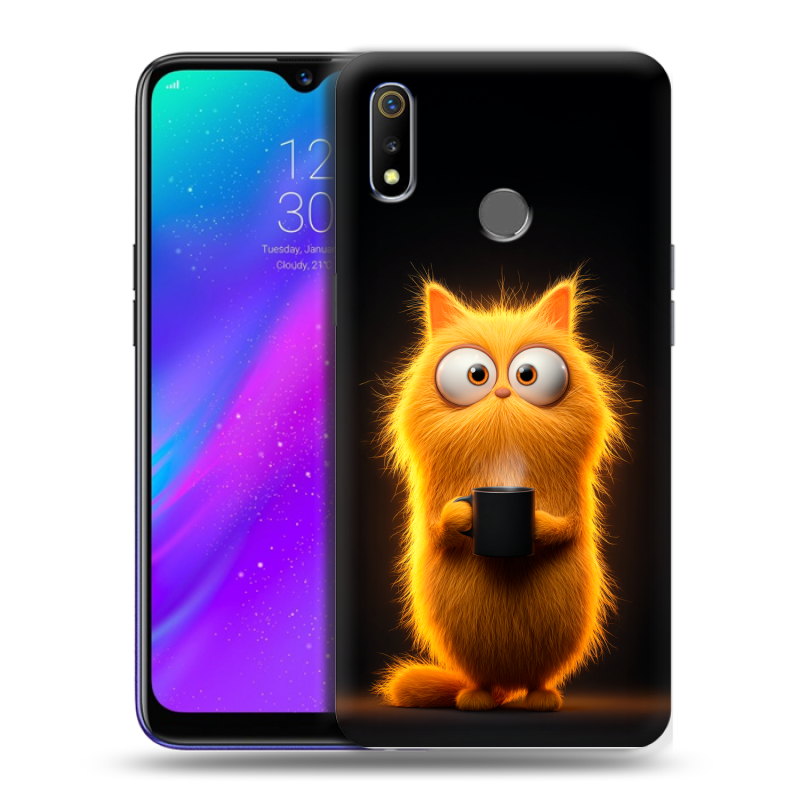 Силиконовый чехол на Realme 3 с принтом Смешной кот Силиконовый чехол на Realme 3 с принтом Смешной кот