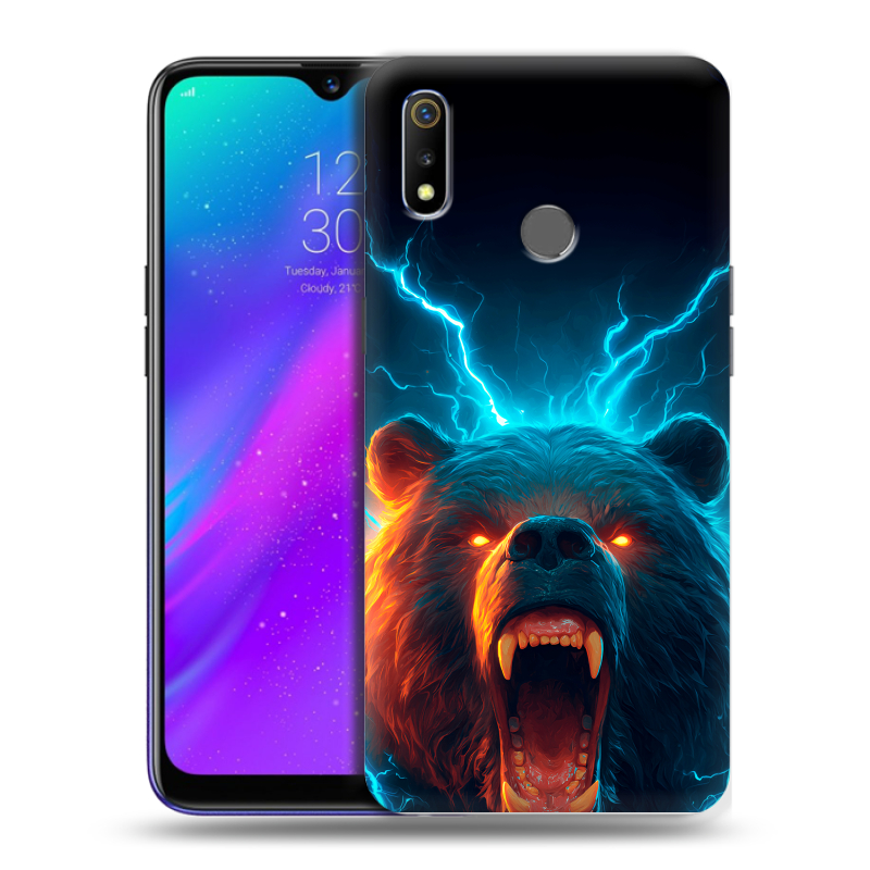 Силиконовый чехол на Realme 3 с принтом Медведь Силиконовый чехол на Realme 3 с принтом Медведь