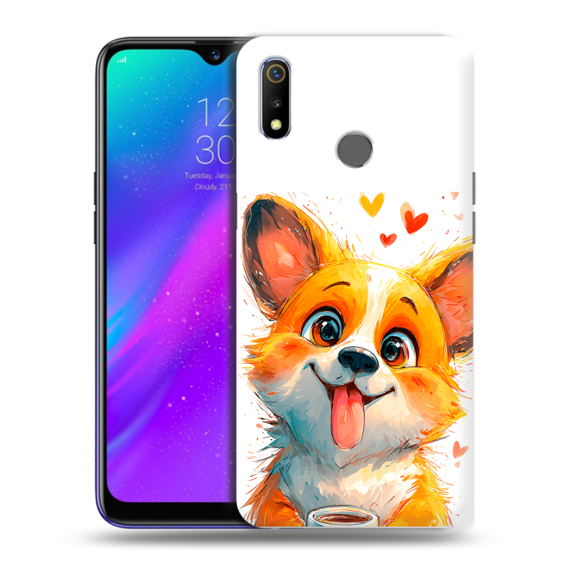 Силиконовый чехол на Realme 3 с принтом корги Силиконовый чехол на Realme 3 с принтом корги