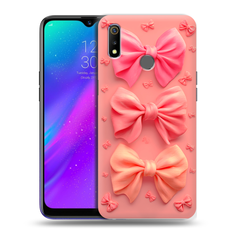 Силиконовый чехол на Realme 3 с принтом Розовые бантики Силиконовый чехол на Realme 3 с принтом Розовые бантики