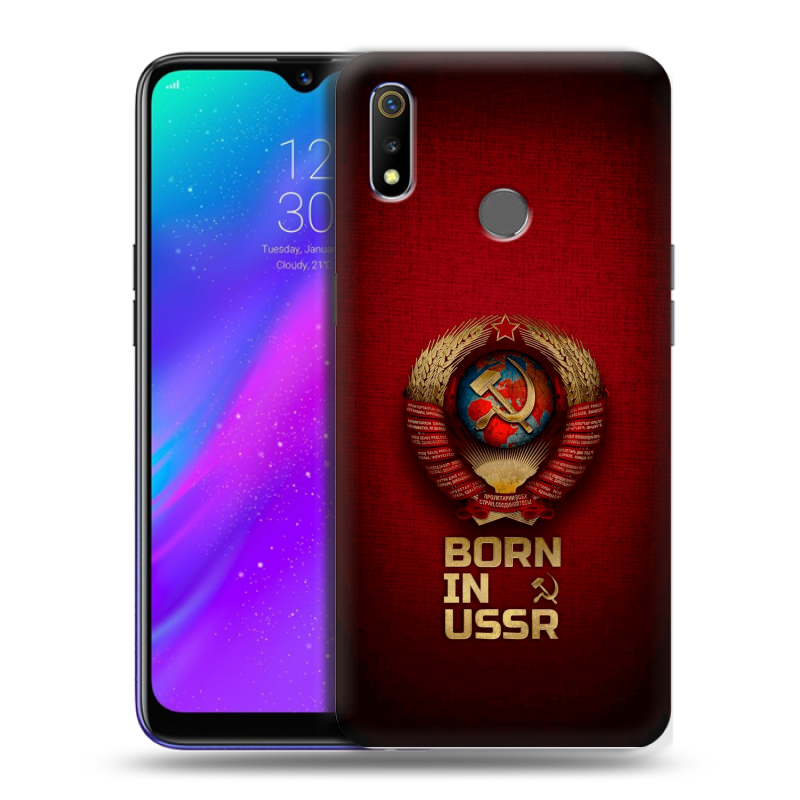 Силиконовый чехол на Realme 3 с принтом Флаг Герб СССР Силиконовый чехол на Realme 3 с принтом Флаг Герб СССР
