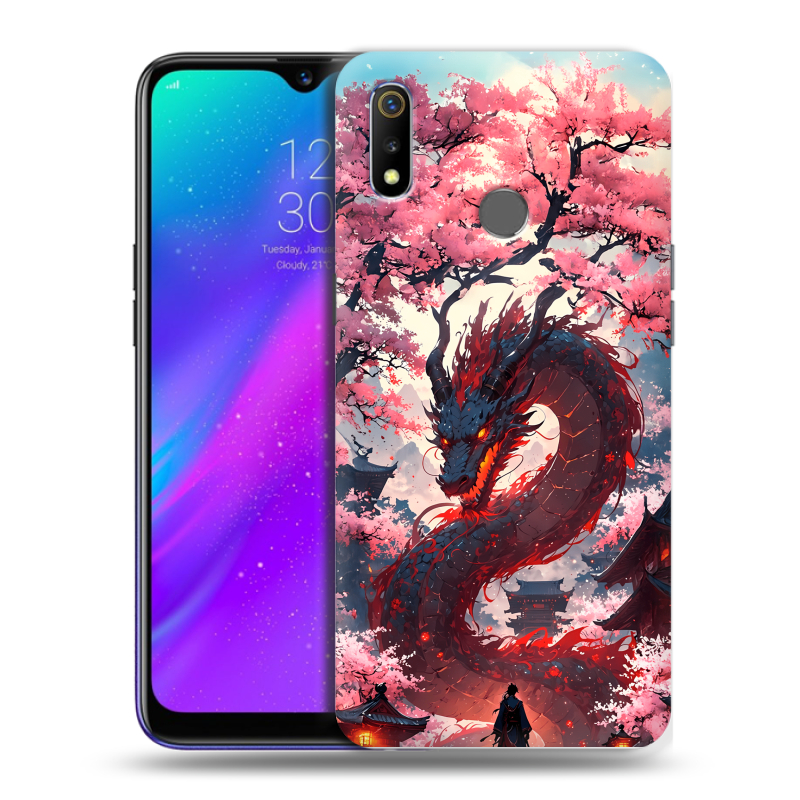 Силиконовый чехол на Realme 3 с принтом Дракон Японский Силиконовый чехол на Realme 3 с принтом Дракон Японский