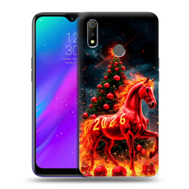 Силиконовый чехол на Realme 3 с принтом Новый год Силиконовый чехол на Realme 3 с принтом Новый год