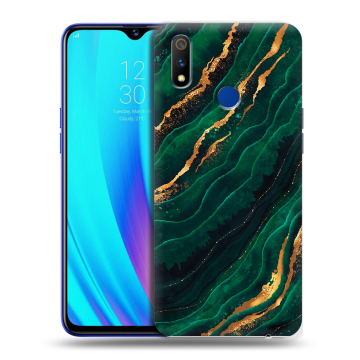 Силиконовый чехол на Realme 3 Pro с принтом Мрамор зеленое золото Силиконовый чехол на Realme 3 Pro с принтом Мрамор зеленое золото