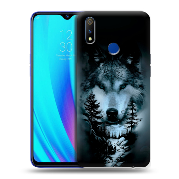 Силиконовый чехол на Realme 3 Pro с принтом Лесной волк Силиконовый чехол на Realme 3 Pro с принтом Лесной волк