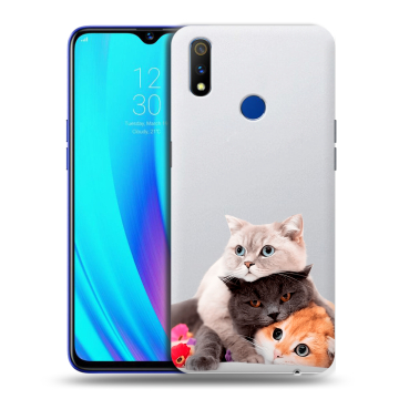 Силиконовый чехол на Realme 3 Pro с принтом Кошки Силиконовый чехол на Realme 3 Pro с принтом Кошки