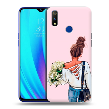 Силиконовый чехол на Realme 3 Pro с принтом Девушка и букет Силиконовый чехол на Realme 3 Pro с принтом Девушка и букет