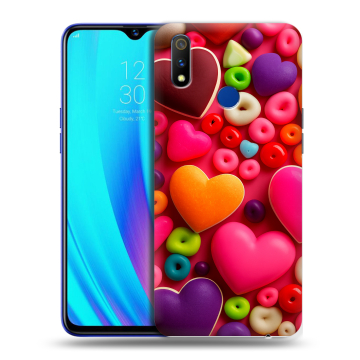 Силиконовый чехол на Realme 3 Pro с принтом Сердечки Силиконовый чехол на Realme 3 Pro с принтом Сердечки