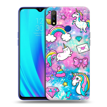 Силиконовый чехол на Realme 3 Pro с принтом Единороги