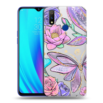 Силиконовый чехол на Realme 3 Pro с принтом Бабочки и цветы Силиконовый чехол на Realme 3 Pro с принтом Бабочки и цветы