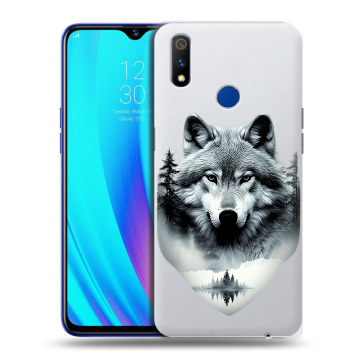 Силиконовый чехол на Realme 3 Pro с принтом Волк в лесу Силиконовый чехол на Realme 3 Pro с принтом Волк в лесу