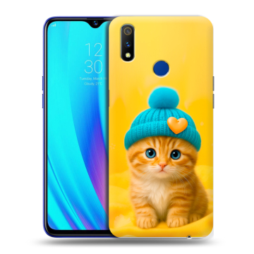Силиконовый чехол на Realme 3 Pro с принтом Котенок в шапке