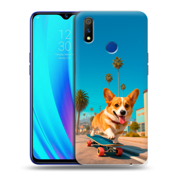 Силиконовый чехол на Realme 3 Pro с принтом Корги на скейте