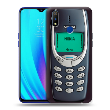 Силиконовый чехол на Realme 3 Pro с принтом Старый телефон