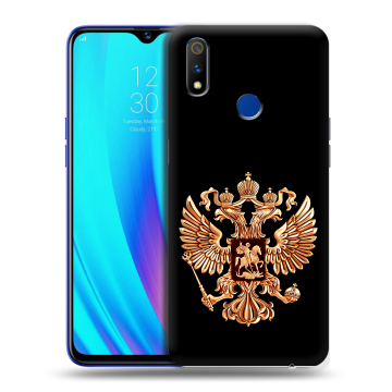 Силиконовый чехол на Realme 3 Pro с принтом Герб России золотой