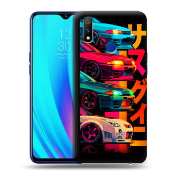 Силиконовый чехол на Realme 3 Pro с принтом Гоночные машины
